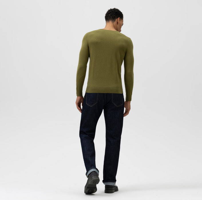 OLYMP Level Five Maille, body fit, Pullover col V, Olive