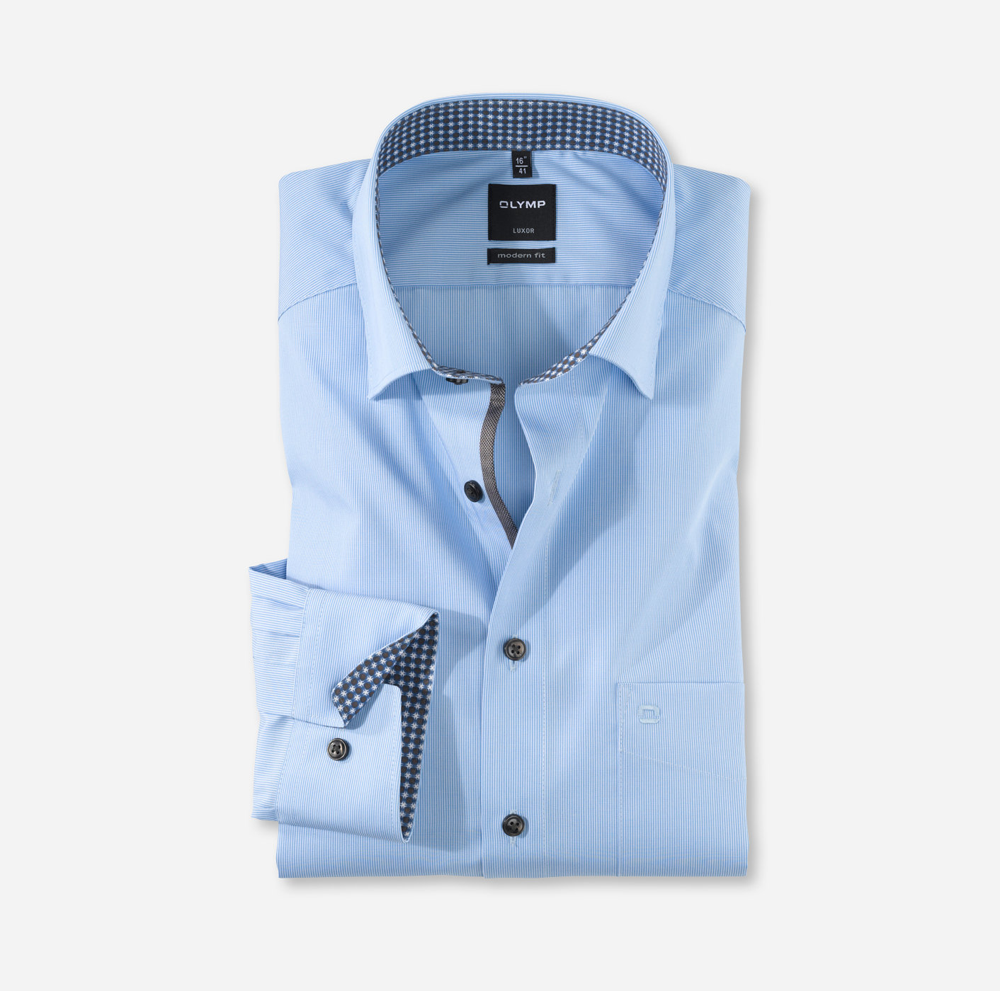 OLYMP Luxor, modern fit, Business shirt, Boutons sous col, Bleu