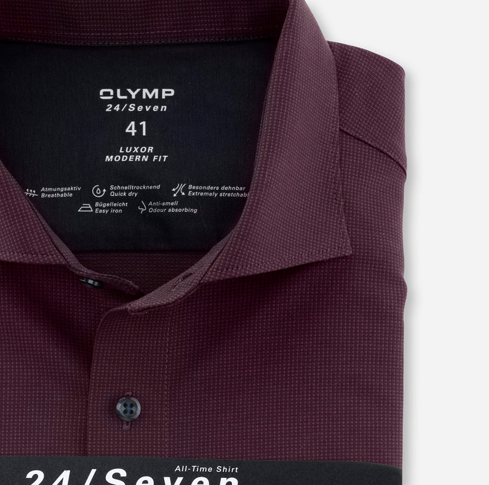 OLYMP Luxor 24/Seven, modern fit, Business shirt, Kent, Dark Red