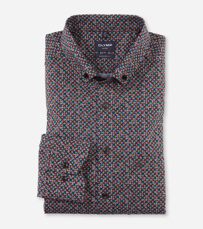 Luxor, Business shirt, modern fit, Button-down, Brown