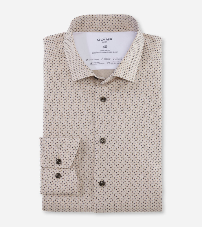 Luxor 24/Seven, Business shirt, modern fit, Modern Kent, Brown