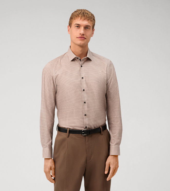 Level Five, Business shirt, body fit, Modern Kent, Brown