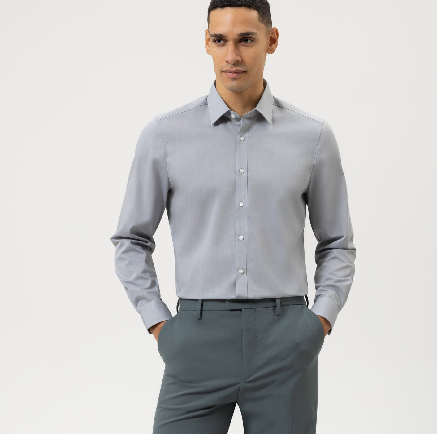 OLYMP Level Five, body fit, Business shirt, New York Kent, Gris Souris