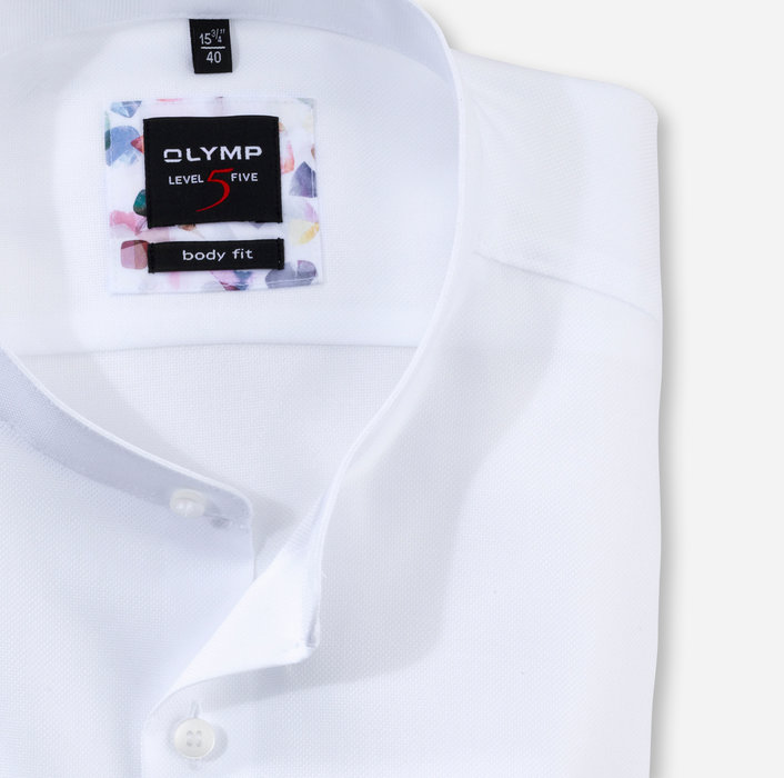 OLYMP Level Five, body fit, Business shirt, Stand-up collar, White