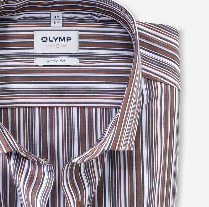 OLYMP Level Five, body fit, Business shirt, Modern Kent, Brown