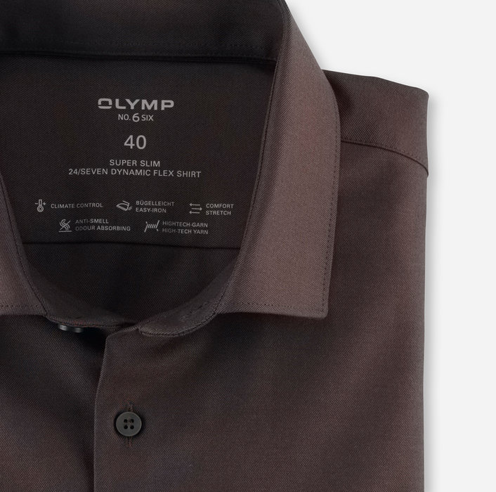OLYMP No. Six 24/Seven, super slim, Business shirt, Modern Kent, Brown
