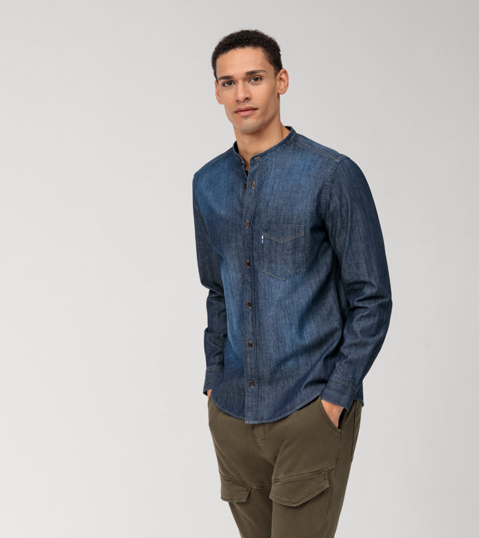 Casual, Chemise décontractée, regular fit, Col montant, Marine