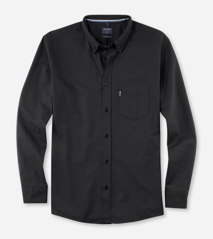 Casual, Casual shirt, regular fit, Button-down, Zwart