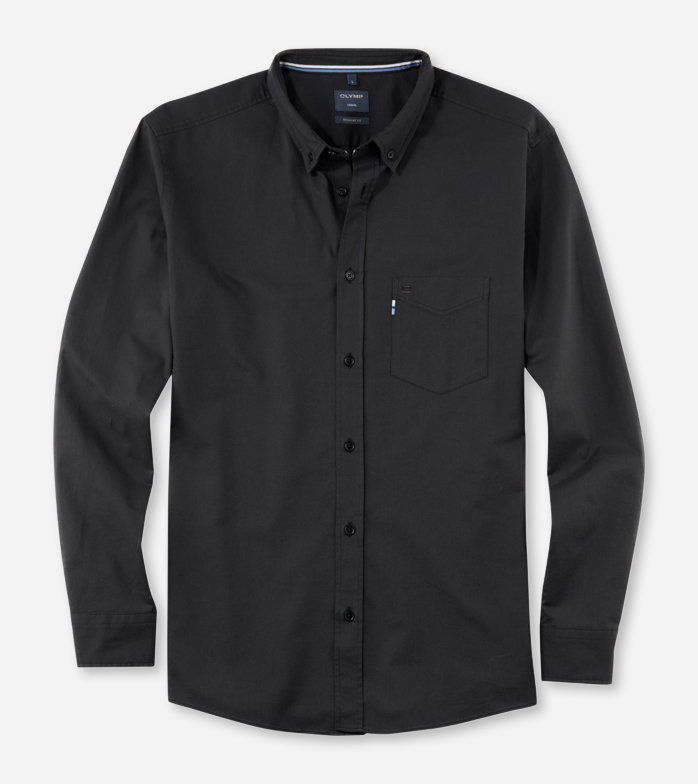 Casual, Chemise décontractée, regular fit, Pointes boutonnées, Noir