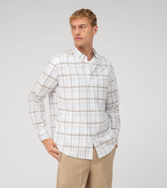 Casual, Chemise décontractée, regular fit, Pointes boutonnées, Blanc