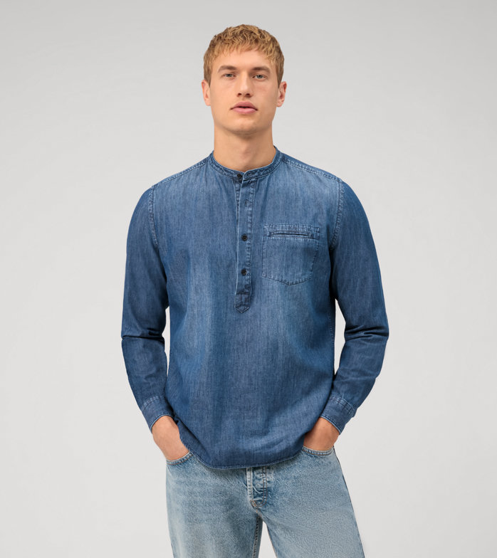 Casual, Casual shirt, regular fit, Opstaande kraag, Indigo