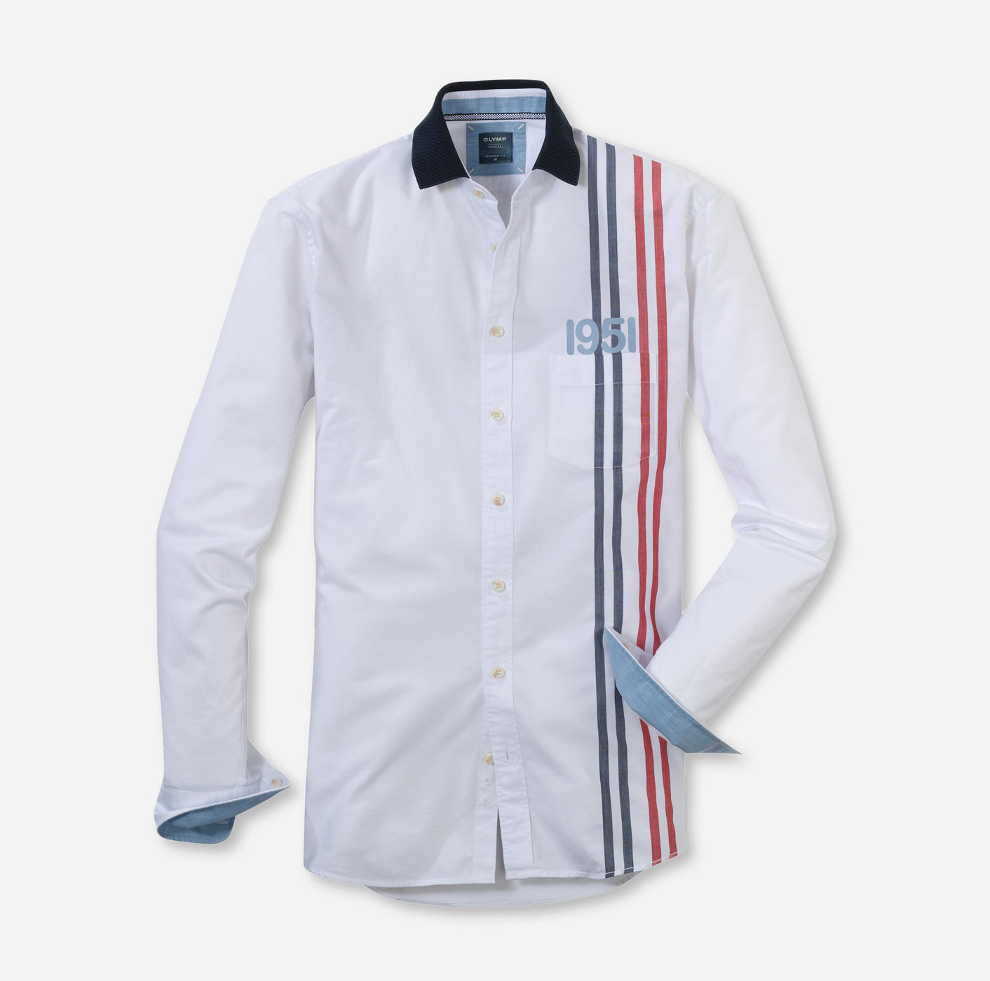 OLYMP Casual, modern fit, Chemise décontractée, Col Polo, Blanc