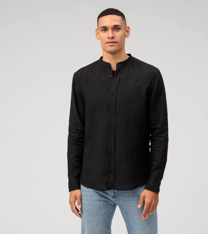 Casual, Casual shirt, regular fit, Stand-up collar, Black