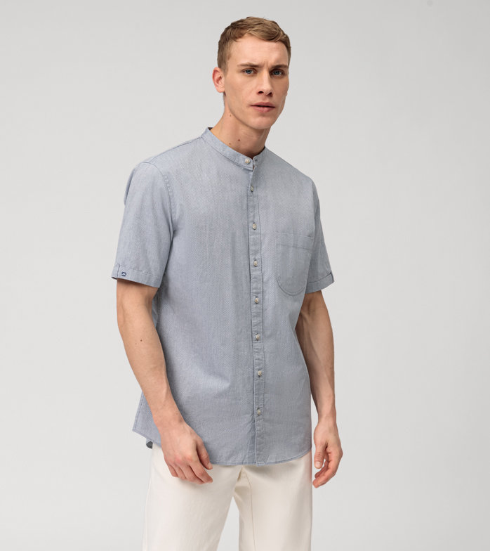 Casual, Casual shirt, modern fit, Opstaande kraag, Marineblauw