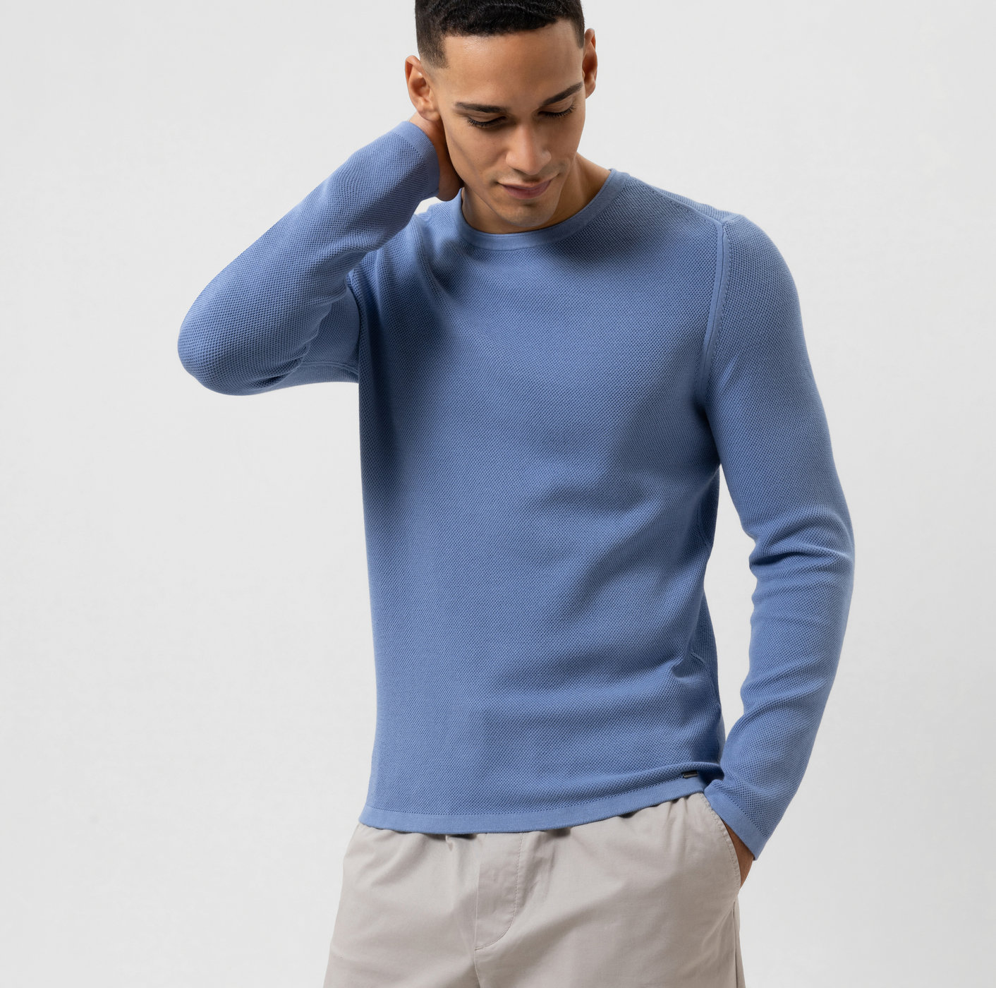 OLYMP Level Five Knitwear, body fit, Pullover crew neck | Sky - 53922574