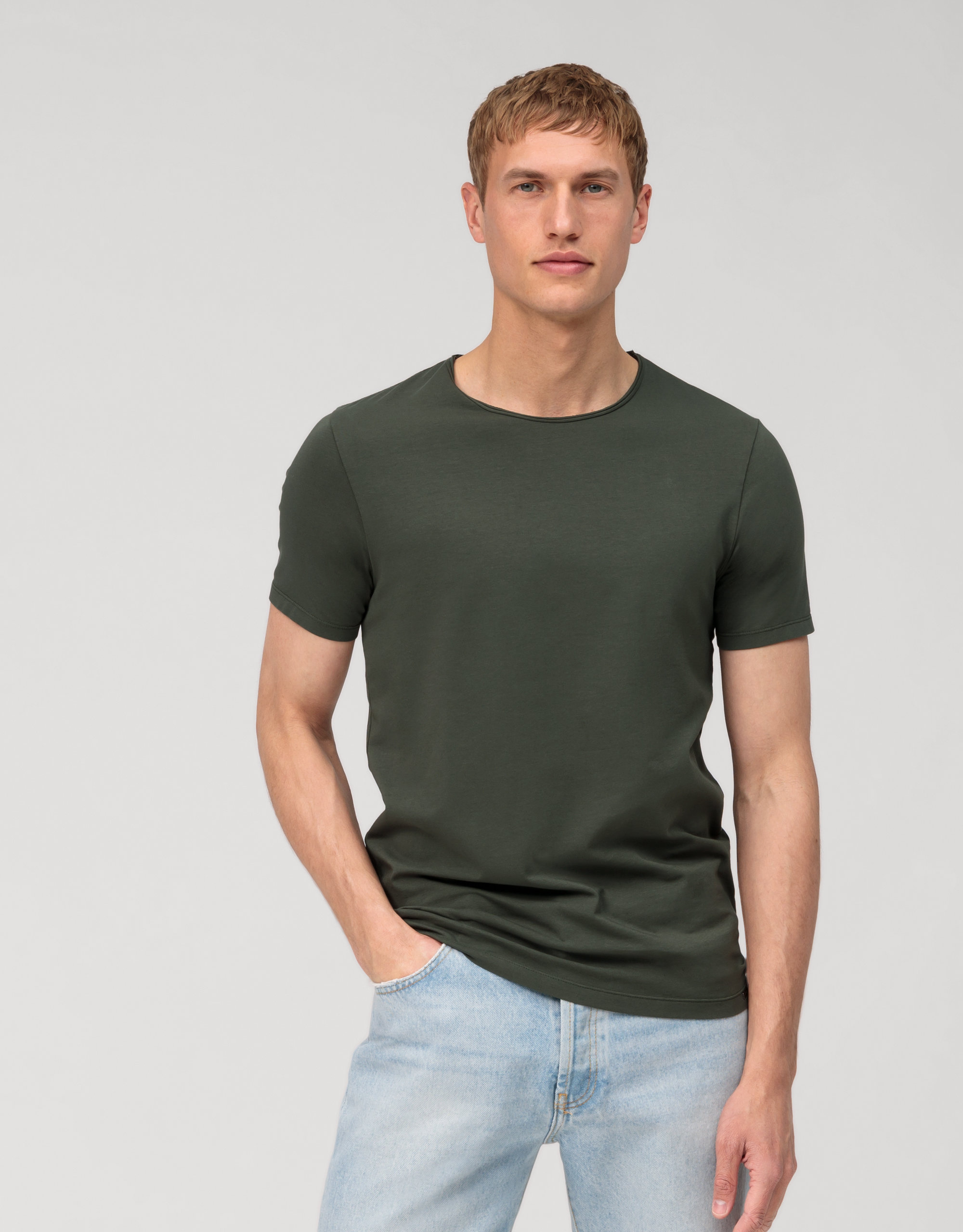 OLYMP Level Five Casual , body fit, T-Shirt | Grey Green - 56603248 | T-Shirts