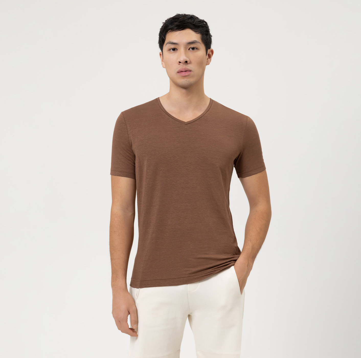 OLYMP Level Five Casual , body fit, T-Shirt | Brown - 56615228