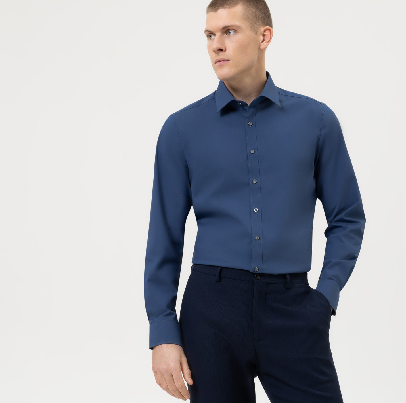 OLYMP Level Five, body fit, Business shirt, New York Kent, Bleu Fumé