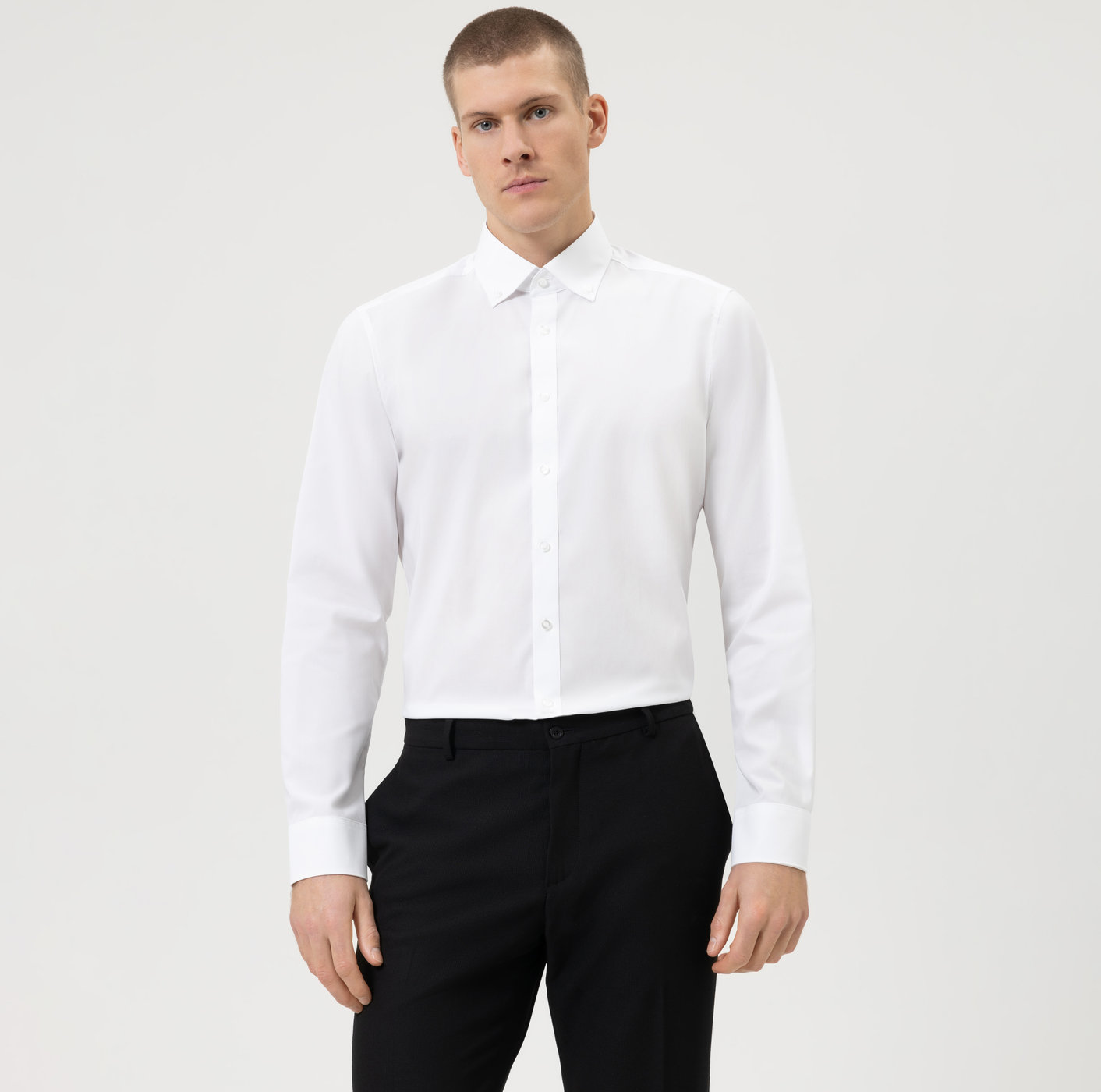 OLYMP Level Five, body fit, Business shirt, Pointes boutonnées, Blanc