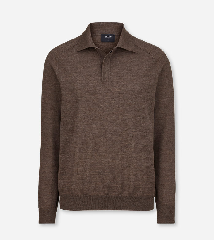 SIGNATURE Knitwear, tailored fit, long-sleeved polo, Nougat