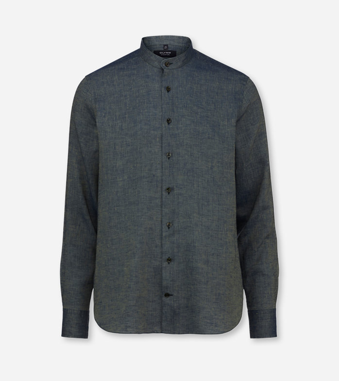 SIGNATURE Casual, Chemise décontractée, tailored fit, Col montant, Gris-Vert